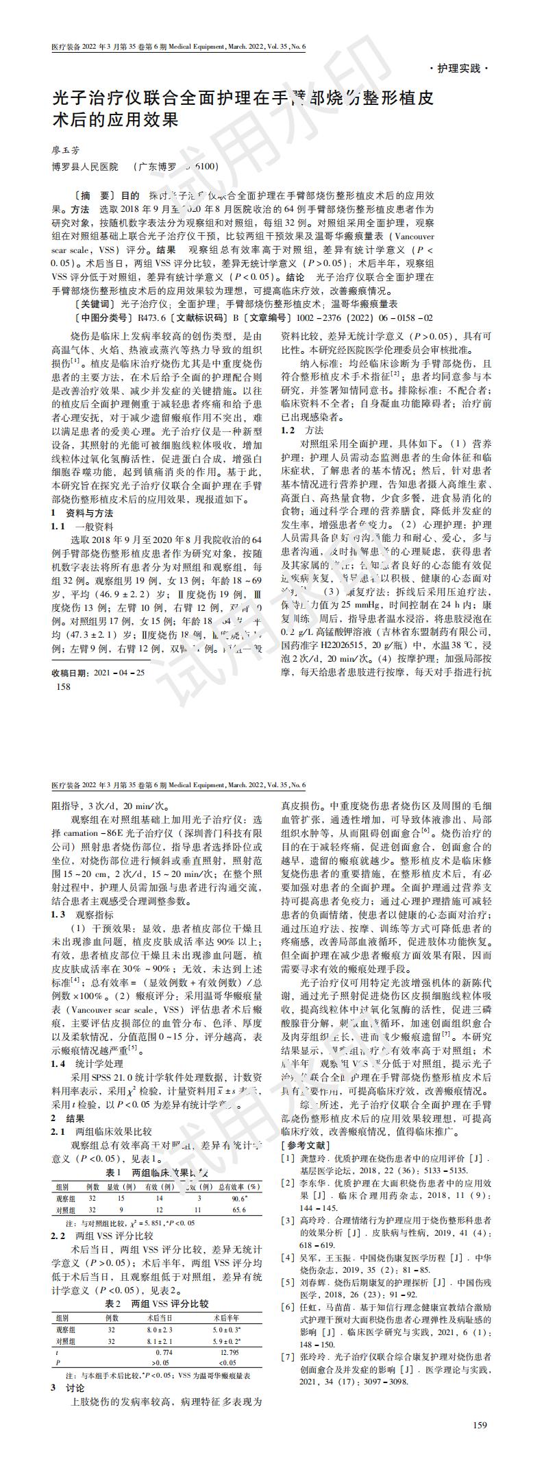 光子治疗仪联合全面护理在手臂部烧伤整形植皮术后的应用效果_00.jpg